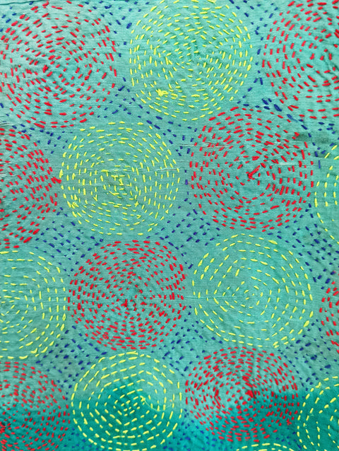 Silk shawl embroidered Kantha handmade