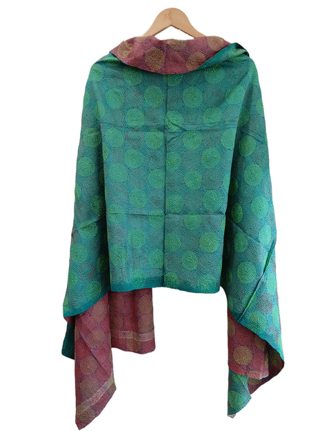 Silk shawl embroidered Kantha handmade